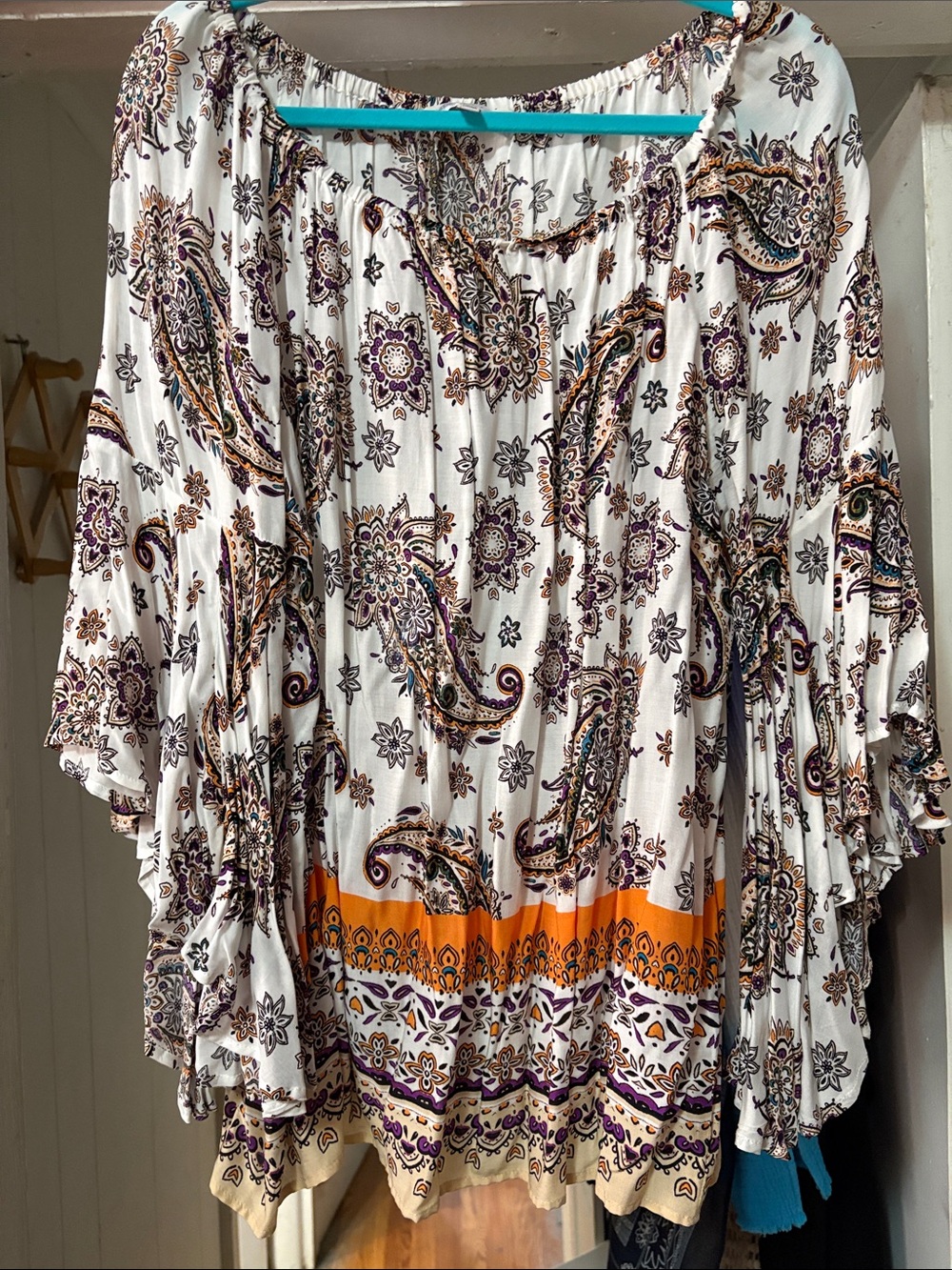 Fever White Paisley Tunic with Orange & Purple Accents